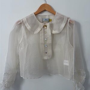 Unlogical Poem Sheer Ivory Peter Pan Collar Women’s' Blouse